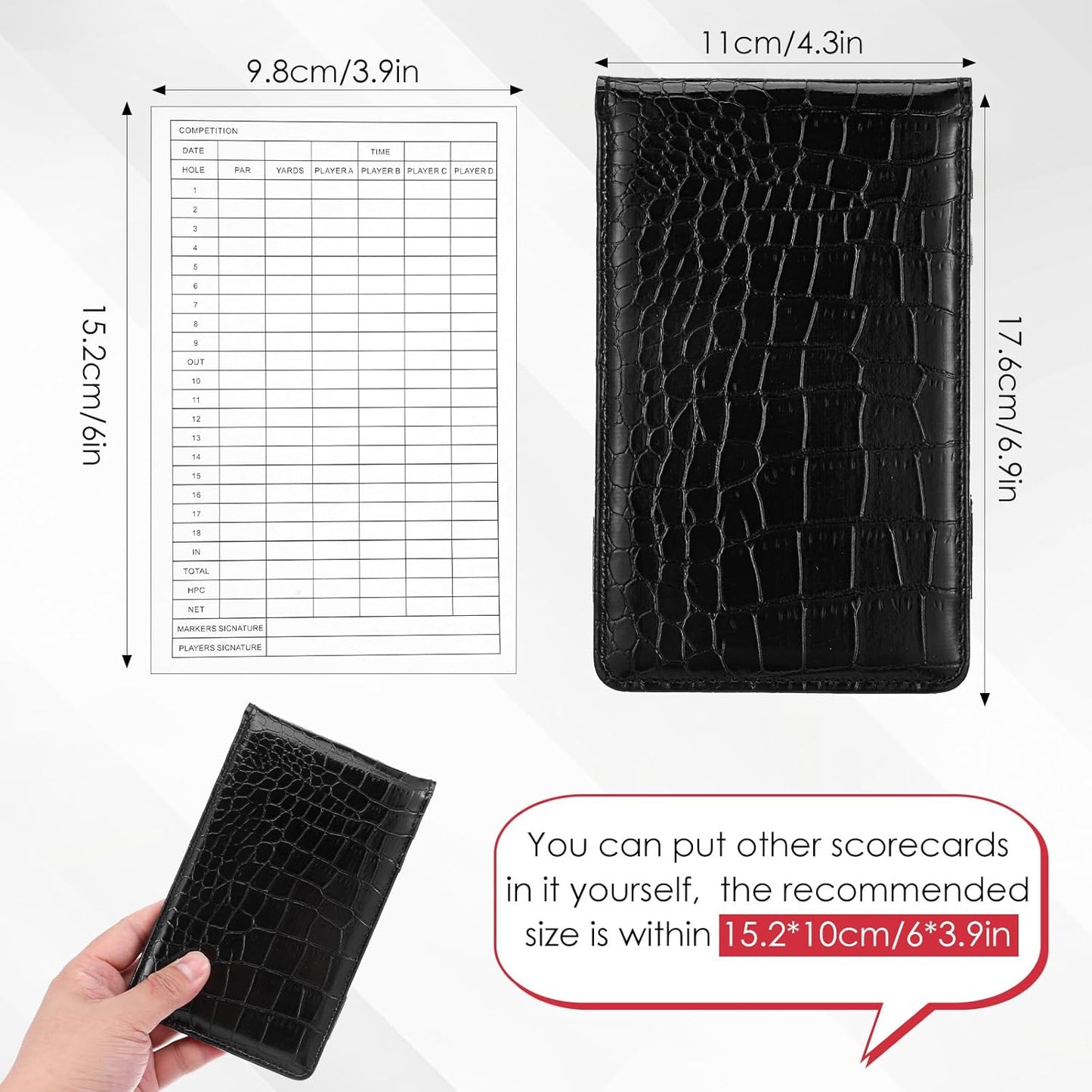 TIESOME Premium PU Leather Golf Scorecard Holder, Golf Yardage Book Cover Score Card Holder with Built-in Pencil Loop, Black 6.9x4.3in
