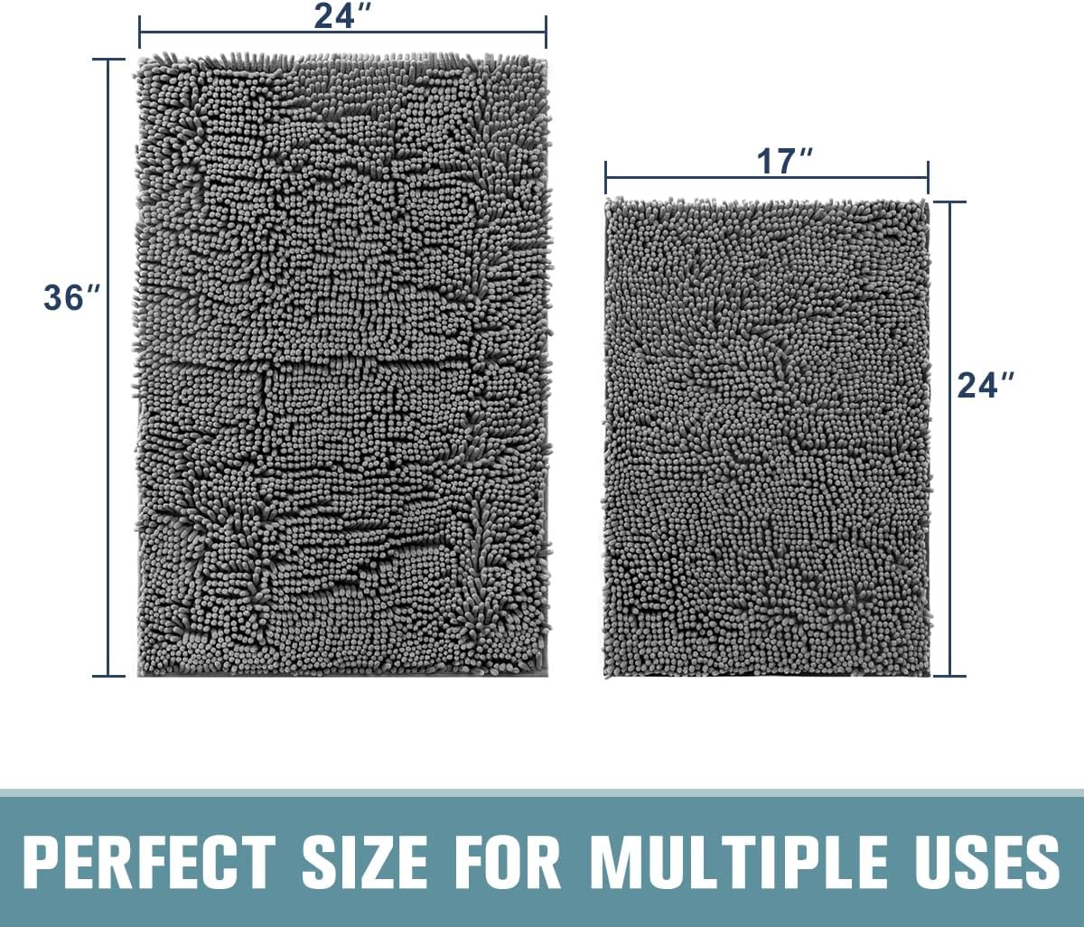 SONORO KATE Bathroom Rug,Non-Slip Bath Mat,Soft Cozy Shaggy Thick Bath Rugs for Bathroom,Plush Rugs for Bathtubs,Water Absorbent Rain Showers and Under The Sink (Dark Grey, 36" x 24" Plus 17" x 24")