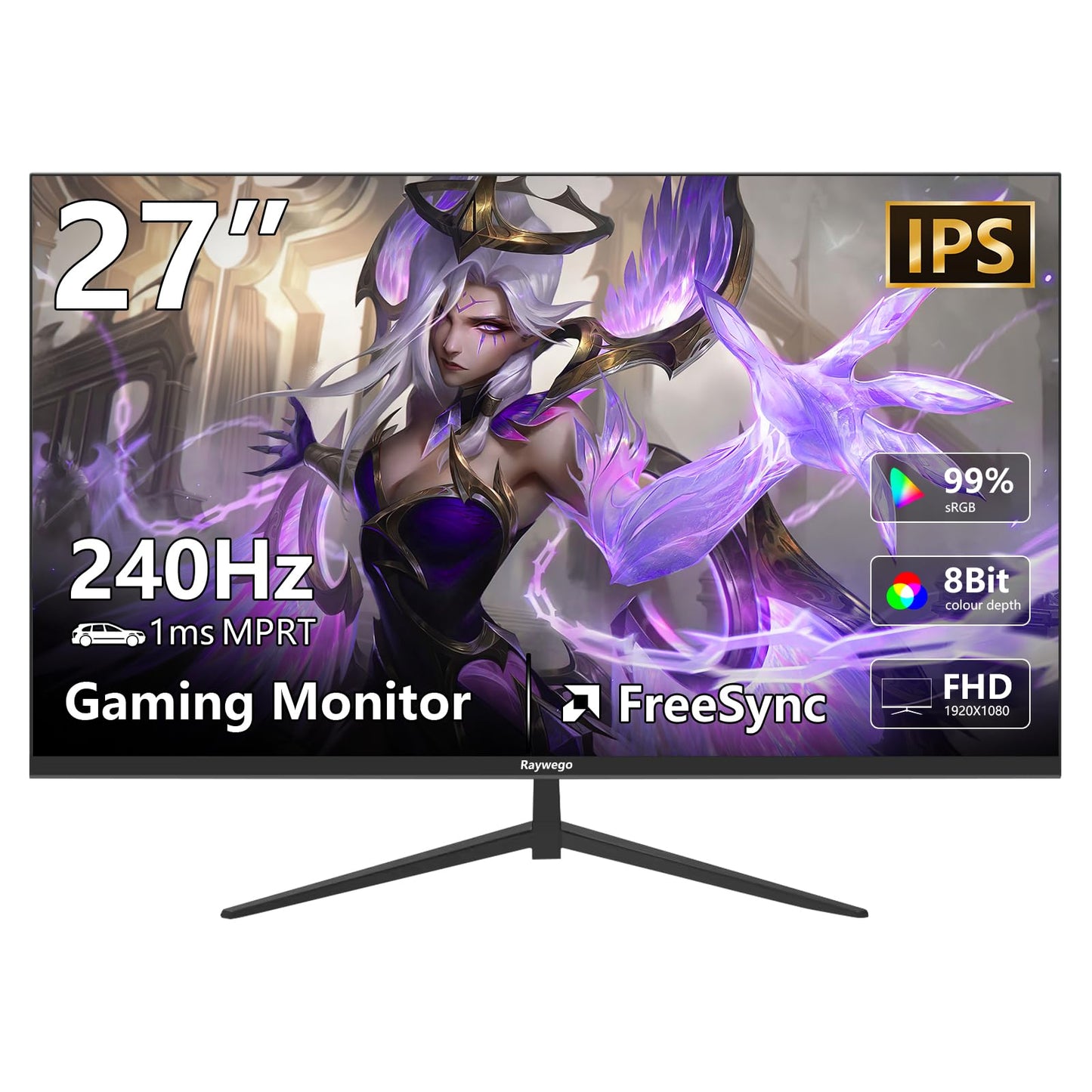 Raywego 27inch Gaming Computer Monitor IPS 240Hz FHD(1920  1080P), 99% sRGB,1ms Response Time, 400cd/m,AMD Freesync, Crosshair &