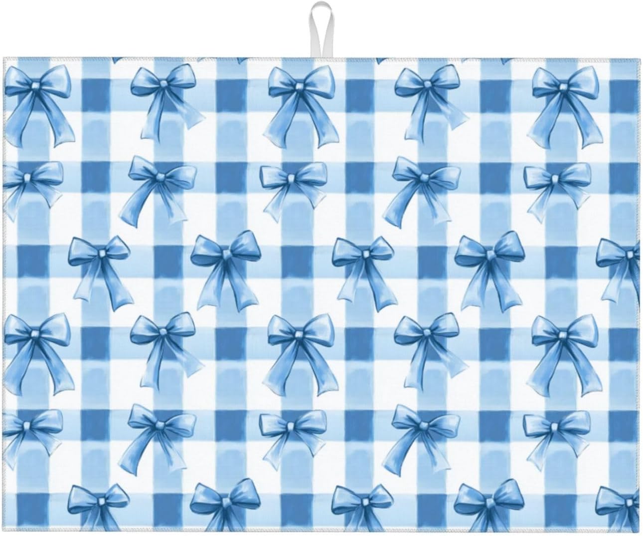 Dish Drying Mat for Kitchen Blue Bows Check Counter Absorbent Dishes Drainer Microfiber Large 18x24 Inch
