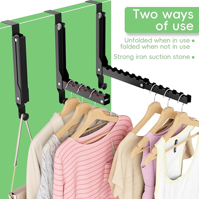 Over The Door Hooks, Extended Over The Door Clothes Hanger with 11 Ridges,Space-Saving Over The Door Rack,Door Hooks for Hanging Clothes,Larger Capacity Over The Door Hanger (2, Black(Update))