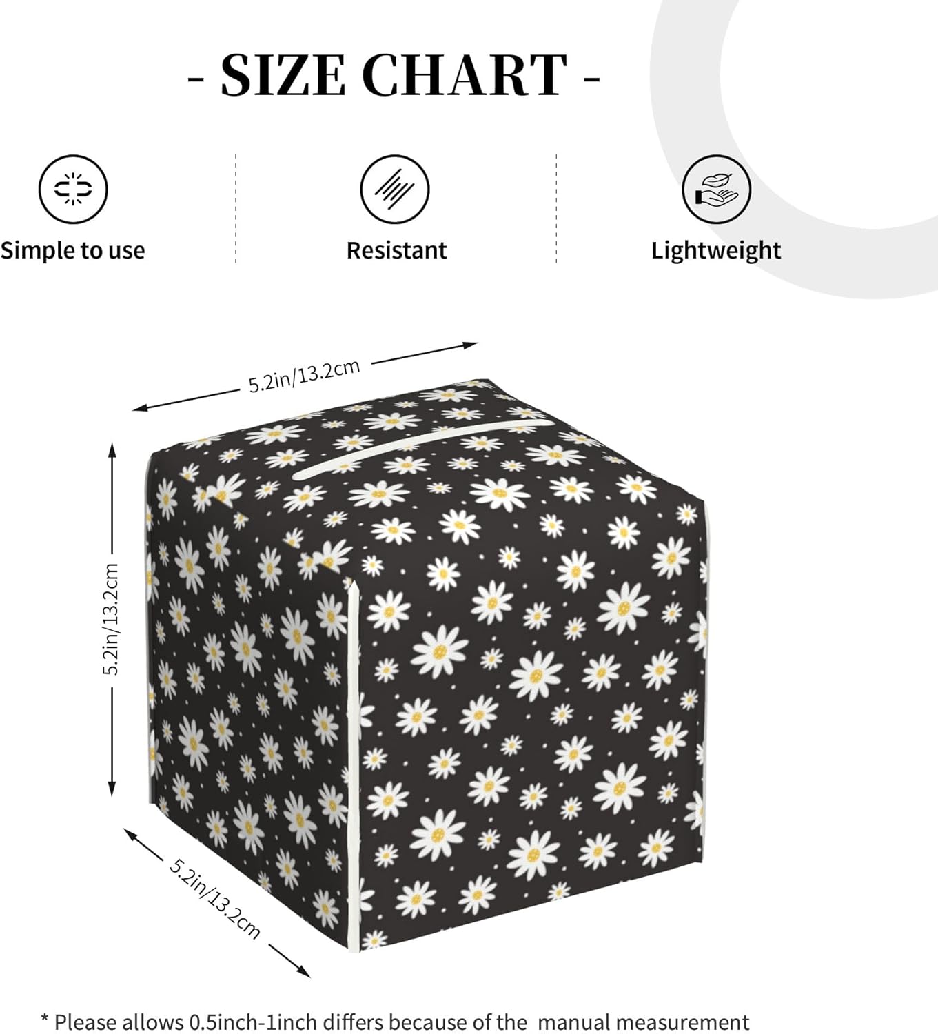 White Daisy Flowers Tissue Box Cover Square,Vintage Groovy Daisies Tissue Box Holder Waterproof Leather Facial Paper Organizer Dispenser for Bathroom Home Car Nightstand Vanity Desk