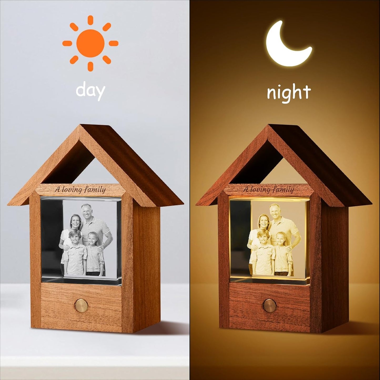 Custom 3D Crystal Photo Night Light – Personalized Glass Photo Ball with Customized 3D Picture Engraving, LED Light Wood Base, Unique Custom Gifts for Family, Pets, Birthday，Valentine's Day (Style 4)