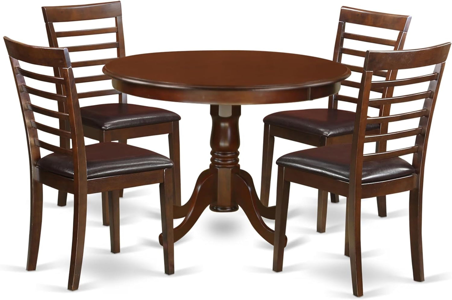 East West Furniture HLML5-MAH-LC 5 Piece Dining Table Set for 4 Includes a Round Kitchen Table with Pedestal and 4 Faux Leather Dining Room Chairs, 42x42 Inch, Mahogany