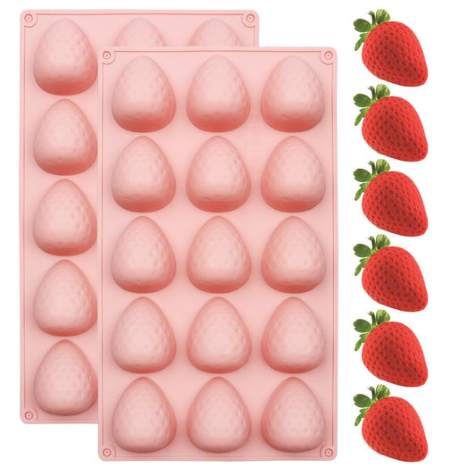 2Pcs 3D Strawberry Silicone Gummy Mold, Strawberry Chocolate Mold, 15 Cavity Half Fruit Maker Candy Cookie Mould Kitchen Tools 11.3 x 6.69 Inch