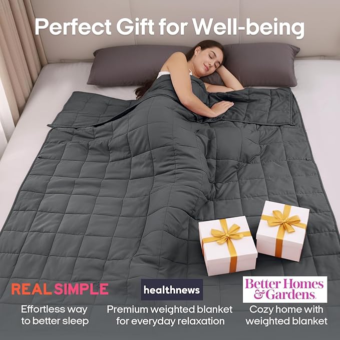 ZonLi Weighted Blanket for Adults (48"x72", 12lbs, Dark Grey) Twin Size High Breathability Cooling Heavy Blanket, Soft Material with Premium Glass Beads, All-Season, Easy Care