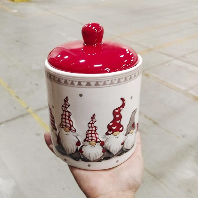 Angoily Cookie Jar, Christmas Gnome Candy Jar with Lids, Ceramic Treat Container Tea Can for Holiday Christmas Decoration Living Room Centerpieces