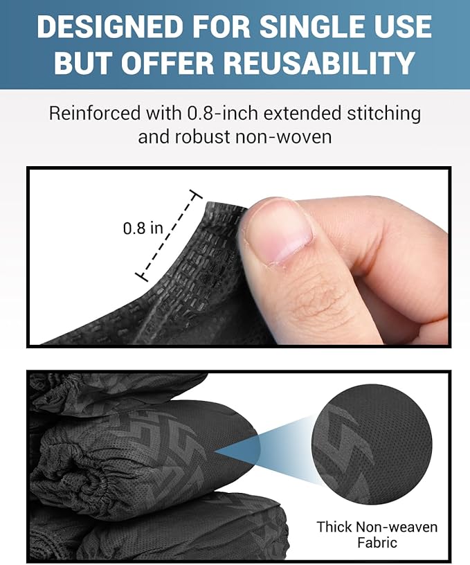 X-Large 100 Count Shoe Covers Disposable Non-Slip, Premium Cloth Boot Covers, Slip-resistant, Durable, Breathable, Non-toxic, Recyclable, Stretchable Fits Up to Size 13 US Men - Black