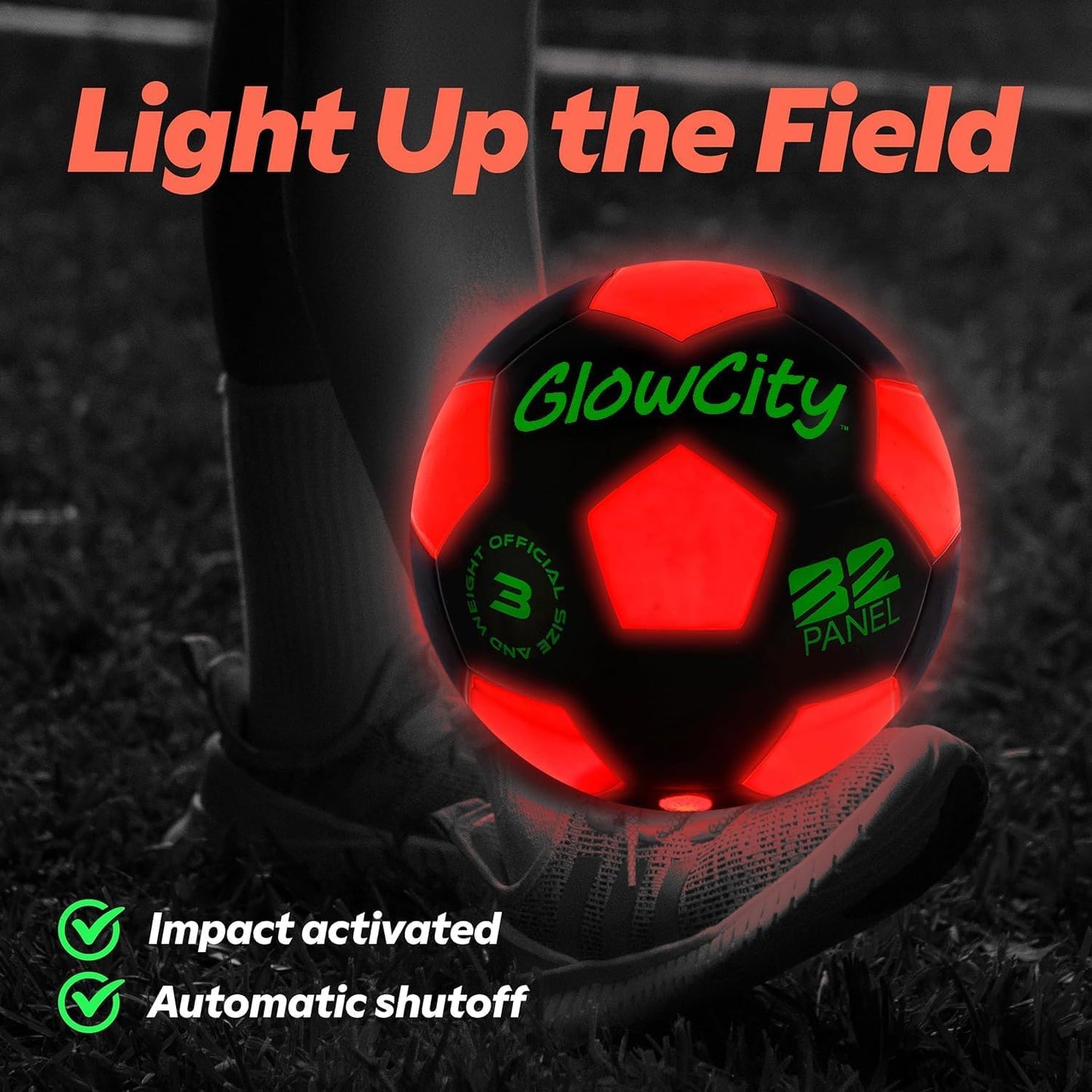 GlowCity Glow in The Dark Soccer Ball - Sizes 3, 4, 5 for Kids, Teens & Adults - Light Up Soccer Ball with 2 LED Lights - Sports Birthday Gifts Ideas for Boys & Teenagers Ages 6 7 8 9 10 11 12 13 14