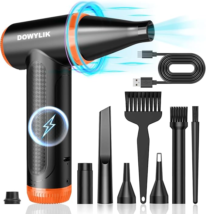 Compressed Air Duster - 150000RPM Brushless Motor, Mini Air Blower for PC Cleaning Kit, Canned Air Duster for Computers, Rechargeable & Portable Compressed Air for Electronics