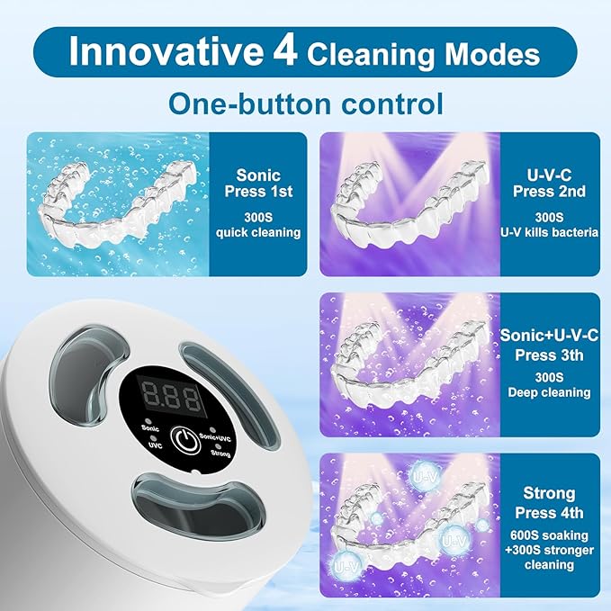 HYCHIKA 2026 Ultrasonic Retainer Cleaner Machine,45kHz High Frequency,4 Upgraded Modes,Ultrasonic Retainer Cleaner,200ML Dental Cleaning Pod,for Retainers,Night Guards,Braces etc.,Iceberg White