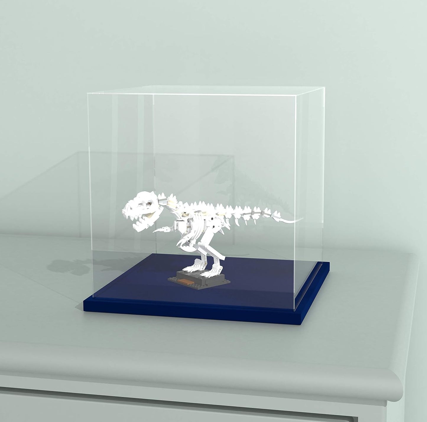 Acrylic Display Case with Navy Blue Velvet Base, Clear Acrylic Display Box with Lid, 6 Inch x 7.87 Inch Cube Countertop Box for Collectibles, Home Organization (6x6x7.87 inch)