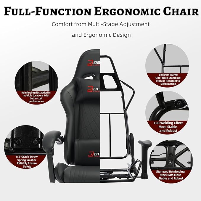 E-Sports Gaming Chair Sports Car Driving Seat PU Material Moulded Sponge Comfortable and Safe Mg(1001-Black)