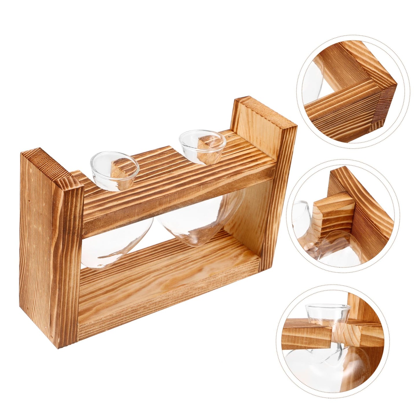 ORFOFE Heart Shape Hydroponic Terrarium Vase with Wooden Stand Glass Plant Holder for Indoor Gardening Stylish Desktop Water Planter for Home Decor