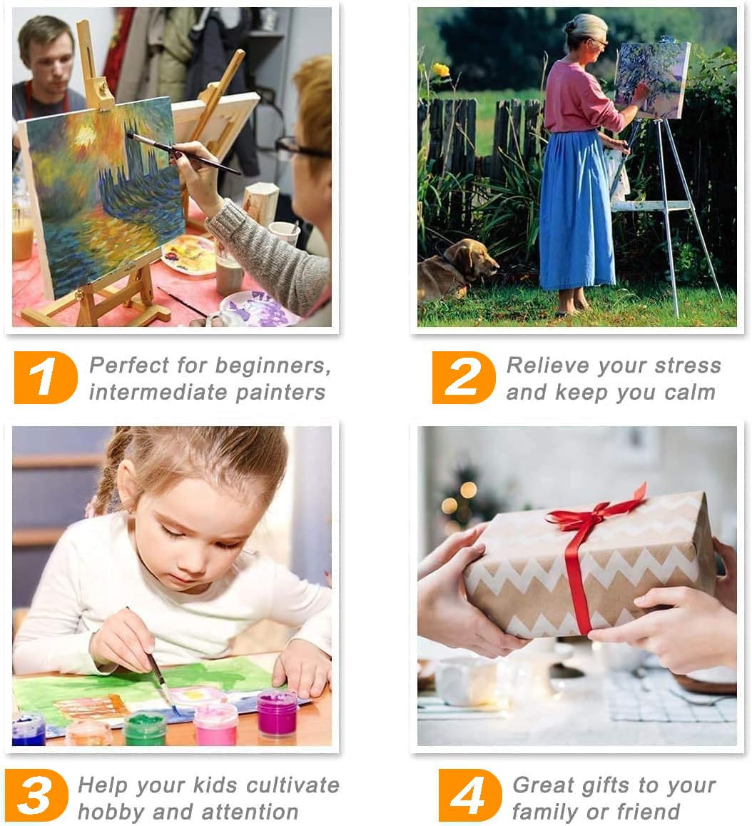 Axquilon 3 Packs Framed Paint by Numbers Kit for Adults - Aurora Adult Paint by Number Kits with Easel, Easy Adults' Paint-by-Number Kits for Gift Home Wall Decor 8x10in