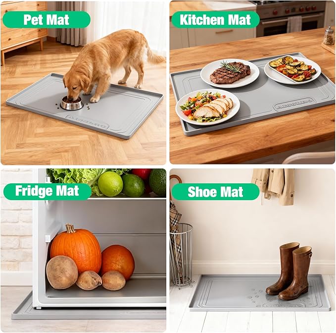 Under Sink Mat 25" X 19", Waterproof Silicone Under Sink Mats for Kitchen, Anti-Leak Shelf Liner & Cabinet Protector with Raised Edge, [BPA Free] Bathroom Tray Home Organizer, Light Grey