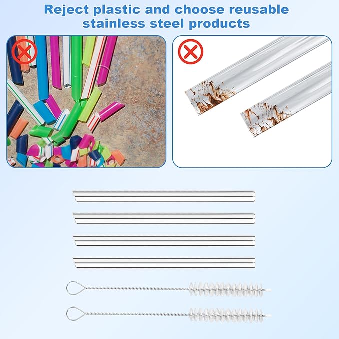 4pcs Metal Straws for THERMOS FUNTAINER 12oz Kids Bottle, Reusable 12.7cm/5in Short Stainless Steel Straws with 2pcs Cleaning Brushes for Cocktails Small Glasses and Cups