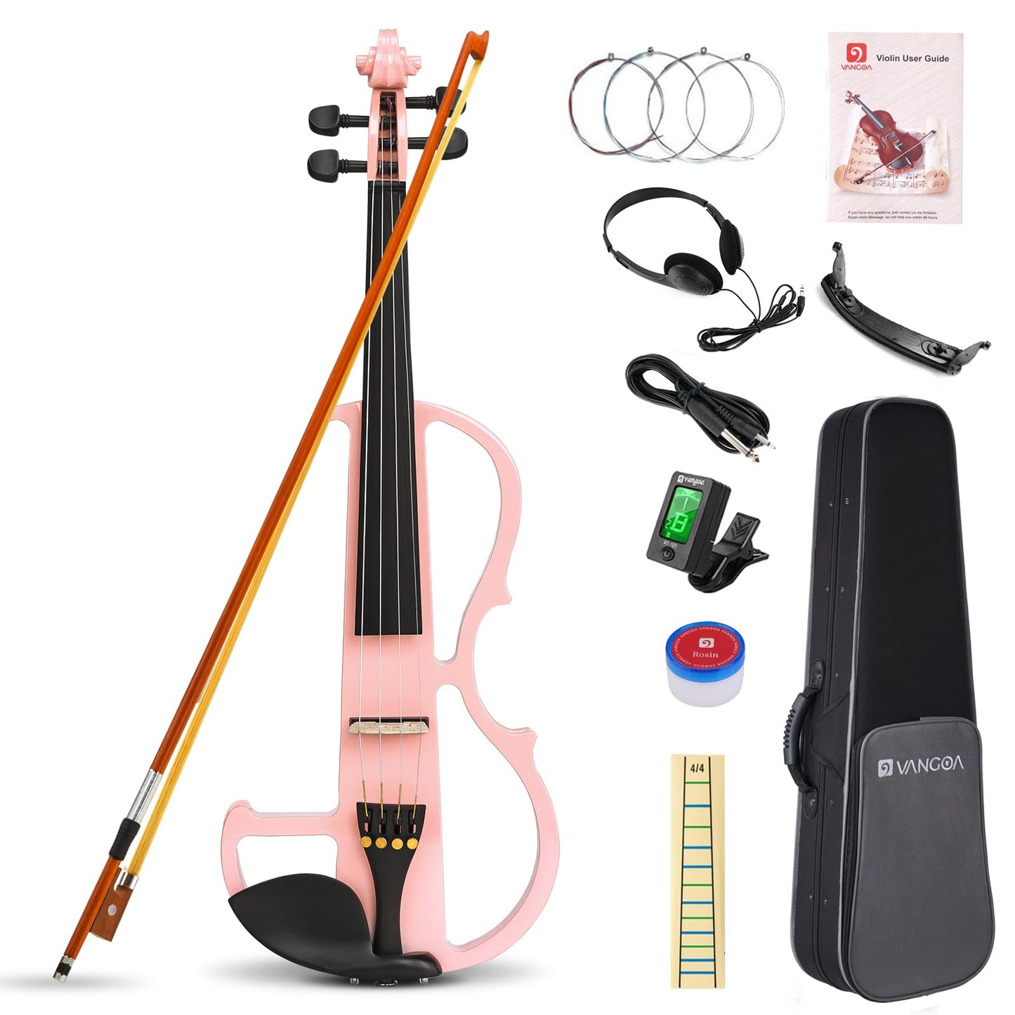 Vangoa Electric Violin 4/4 Full Size Silent Violin Set for Beginner Adults Teens, Solid Maple Wood Metallic Electronic Quite Vio