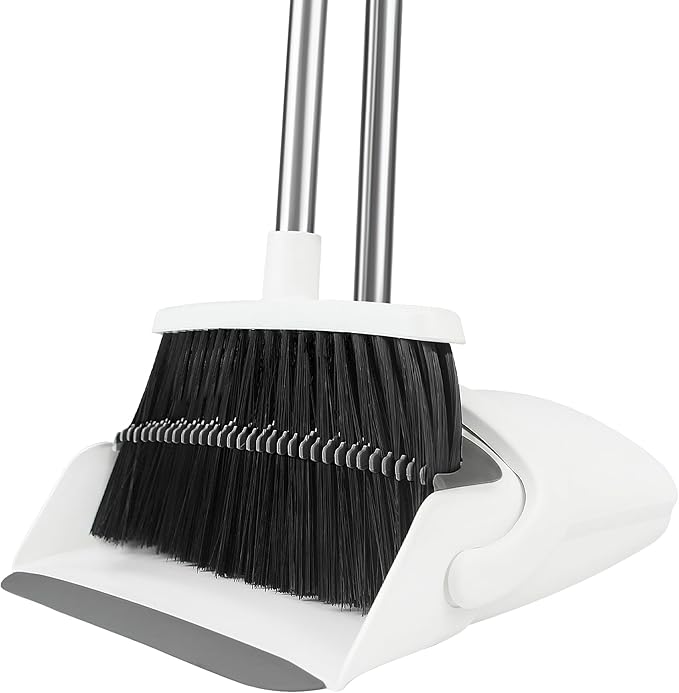 Broom and Dustpan Set, Broom with Dustpan Combo Set for Home 54-in Long Adjustable Handle Dustpan Teeth to Clean Hair for Home Office Kitchen Lobby