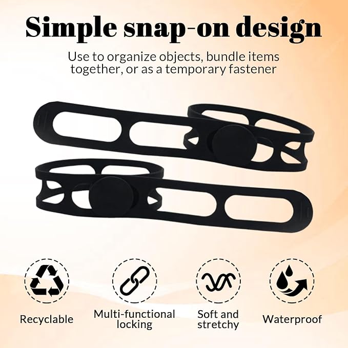 Silicone Utility Strap for Slow Cooker Lid, Pot, Bento Box, 21.65 In Reusable Elastic Self-Lock Silicone Tie for Bundling or Organizing Curtain, Cords, Yoga Mat, Camping Mat, 4pcs (Black)