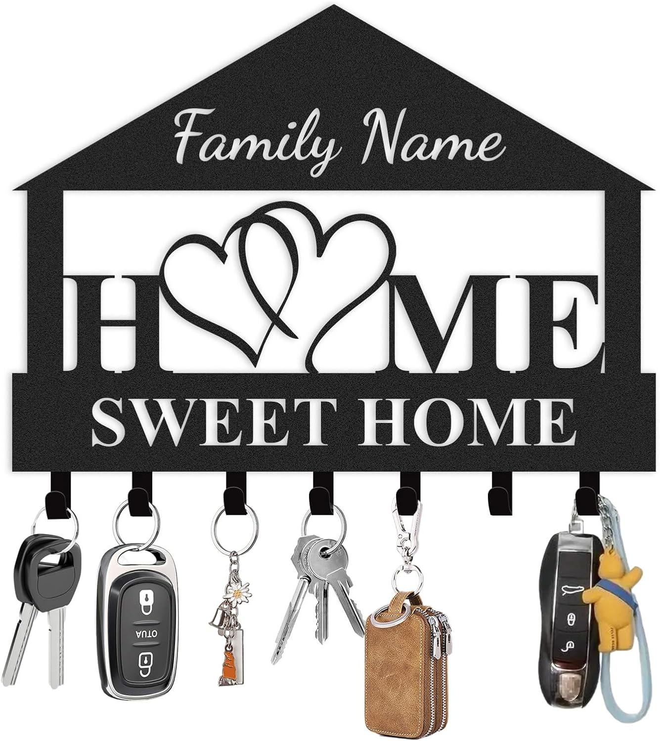 Personalized Key Holder for Wall, Key Holder Wall Mount, Custom Name Coat Rack, Sweet Home Key Hooks Wall Decorative for Bedroom Kitchen Entryway Hallway Front Door, Housewarming Gifts