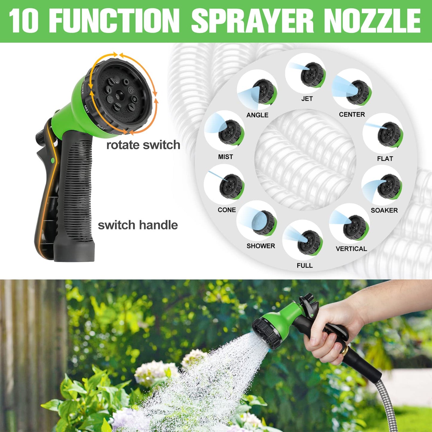 TVKB Metal Garden Hose 75ft Stainless Steel Water Hose Super Tough Flexible Water Pipe with 3/4 inch Brass Fittings and Sprayer Nozzle, Kink & Tangle Free, Rust Proof