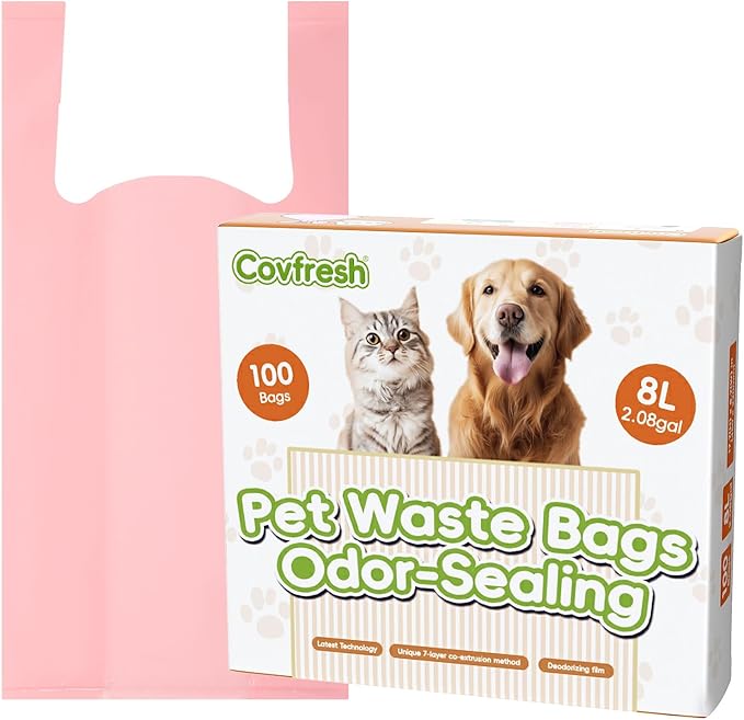 Odor-Sealing Dog Poop Bags with Handles 100 Count Pet Waste Bags, Large Capacity & Unscented Poop Bags for Dogs or Cat Litter, Conceals Smell & Mess (White)