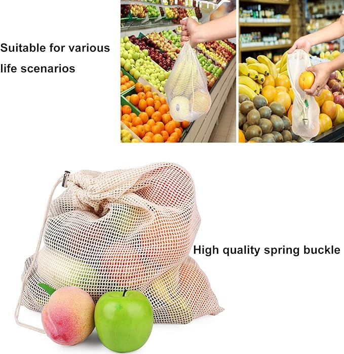 Reusable Organic Cotton Mesh Produce Bags Washable Reusable Grocery Bags Heavy Duty Bag Mesh Bags for Shopping, Vegetables & Fruits (6 Sizes (2L+2M+2S))