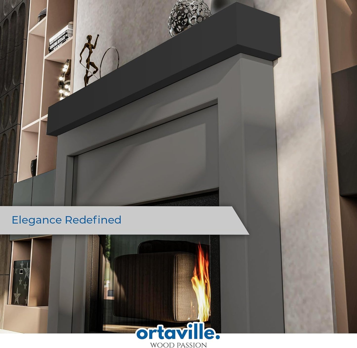 60" Floating Mantel Shelf - Modern White Fireplace Mantel with Matte Lacquer Finish for Living Room Elegance (60", Slate Grey)