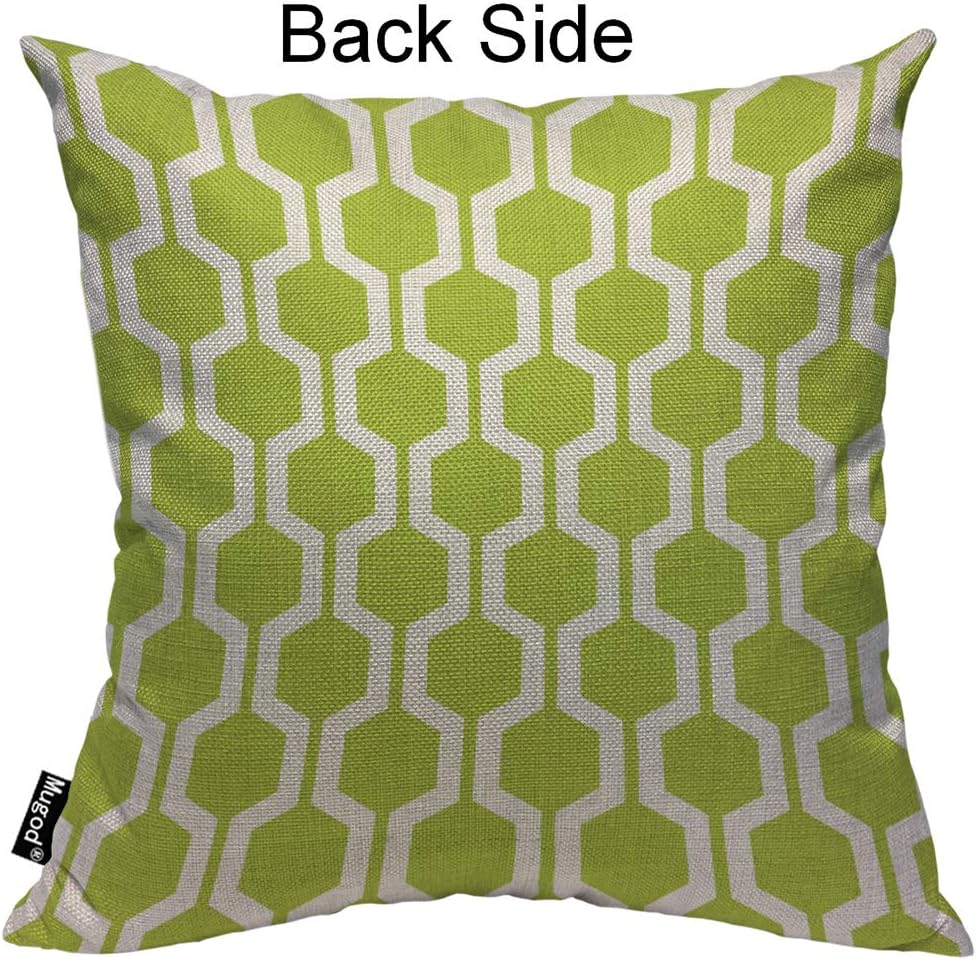 Mugod Hexagon Pattern Throw Pillow Geometric Trellis Polygon Lime Green and White Cotton Linen Square Cushion Cover Standard Pillowcase 18x18 Inch for Home Decorative Bedroom/Living Room/Car
