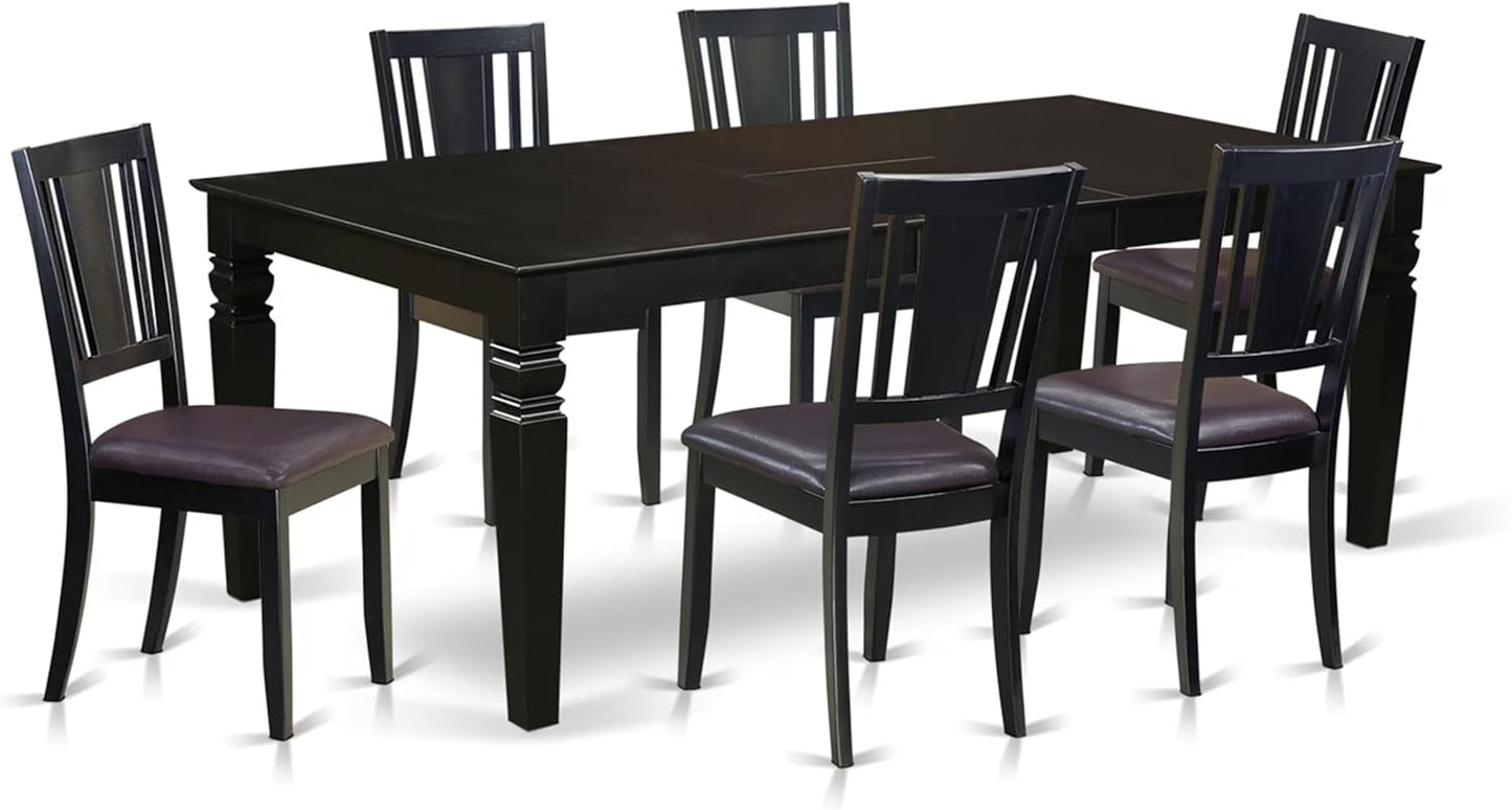 East West Furniture LGDU7-BLK-LC 7 Piece Modern Dining Table Set Consist of a Rectangle Wooden Table with Butterfly Leaf and 6 Faux Leather Dining Room Chairs, 42x84 Inch, Black