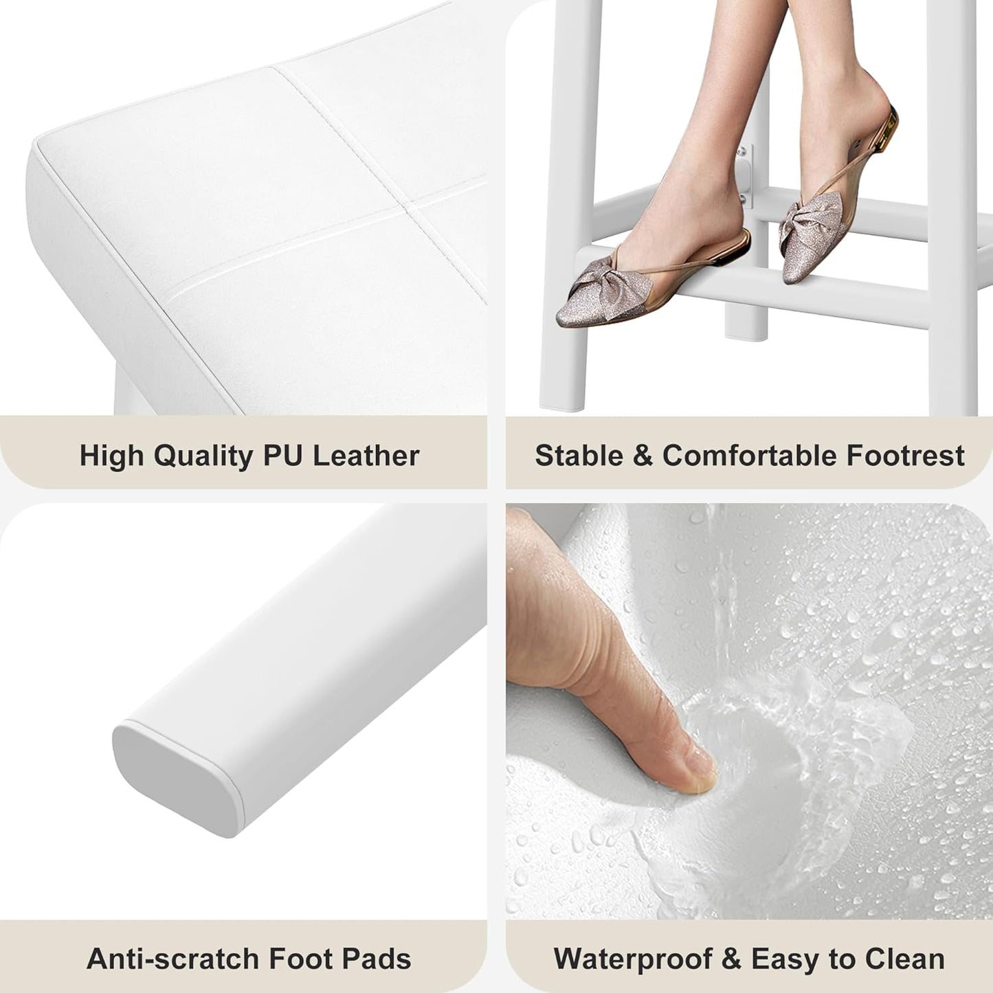 GarveeHome Counter Height Bar Stools Set of 4, 24 Inch Barstools for Kitchen Island Counter, Upholstered Padded Saddle Chairs with Cushion, Easy Assembly, White