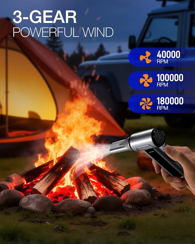 WeGuard W22 Mini Turbo Snow Blower - 180000RPM Electric Air Duster Rechargeable with LED Light - 3 Speed Adjustable - Compressed Air for Computers, Keyboard, Outdoor Use and Car