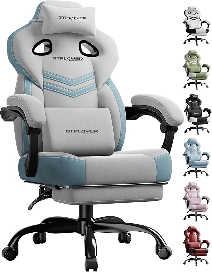 GTPLAYER Gaming Chair, Computer Chair with Footrest and Lumbar Support for Adults, 360°-Swivel Big & Tall Reclining Seat for Office or Gaming (Grey)