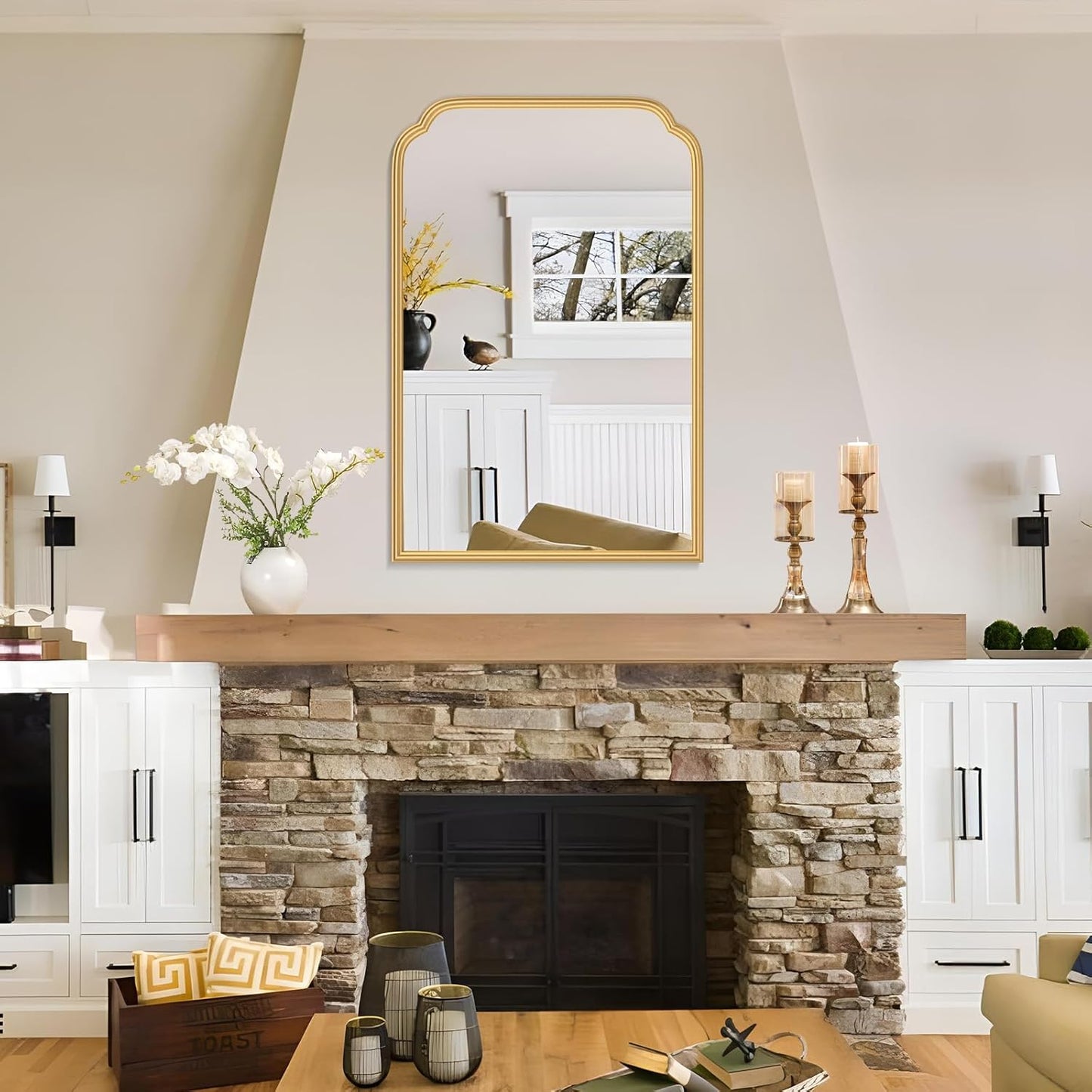 20X30 Inch Gold Bathroom Mirror for Wall, Modern Rounded Corner Rectangle Mirror with Non-Rusting Iron Metal Framed Bathroom Vanity Mirror for Over Sink Wall Decor(Tempered Glass)