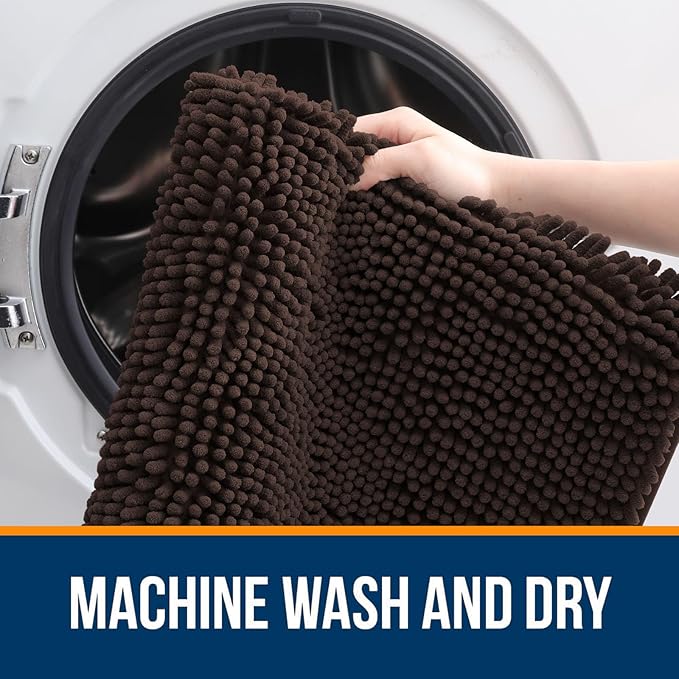 OLANLY Bathroom Rugs 70x46, Extra Soft Absorbent Chenille Bath Rugs, Rubber Backing Quick Dry, Machine Washable Bath Mats for Bathroom Floor, Tub and Shower, Home Decor Accessories, Brown
