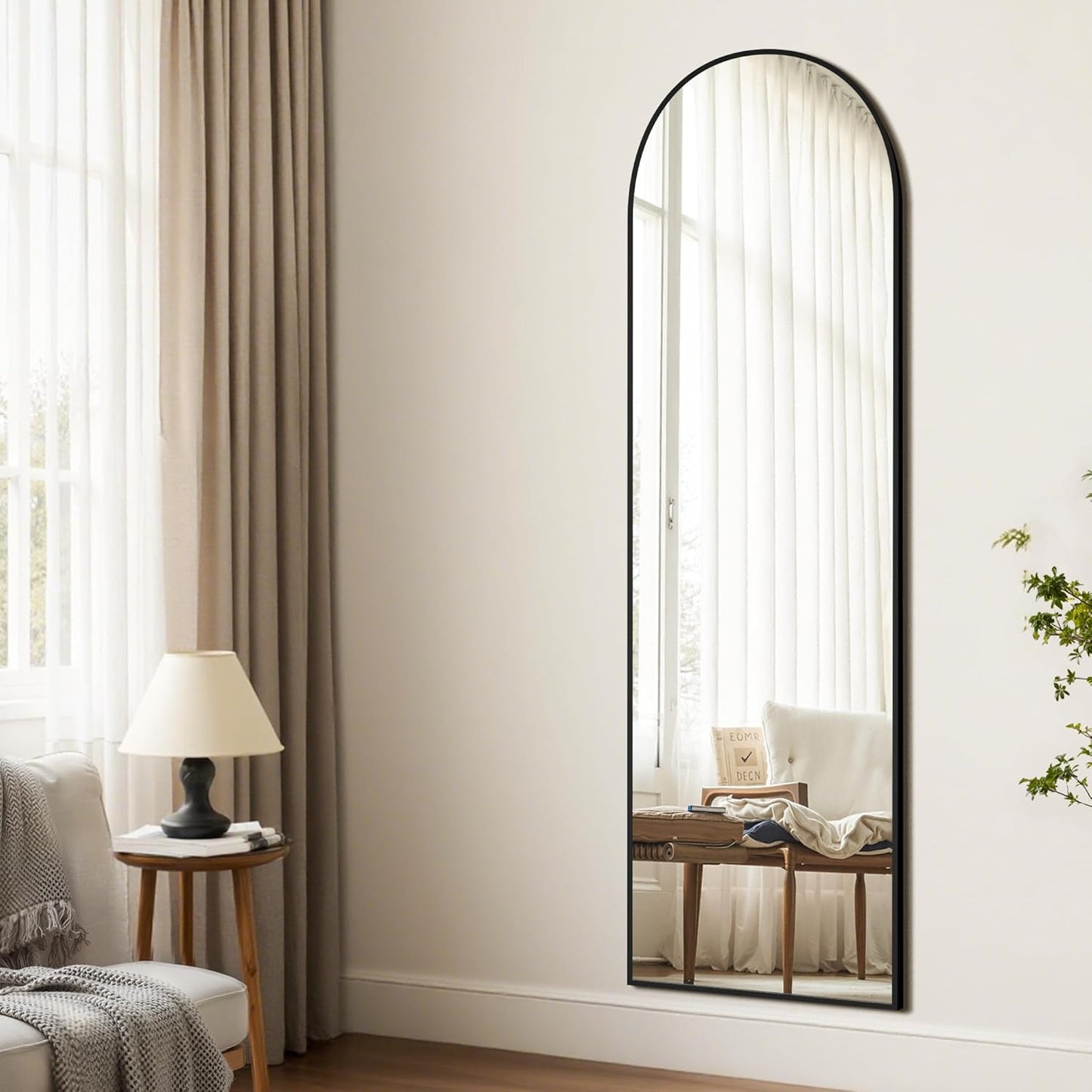 Arched Full Length Mirror, 56"x15" Standing Body Mirror for Wall, with Aluminum Alloy Frame for Bedroom, Living Room, Dressing Room(Black)