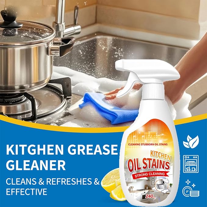Fiell Heavy Grease Cleaner with Mild Formula Quick Decomposition,240ml Clean Kitchen up Oil Stains Spray,Kitchen Oil Cleaner,Multipurpose Oils Stain Remover Spray for Oven,Gas Stove,Cabinets,Grill (1)