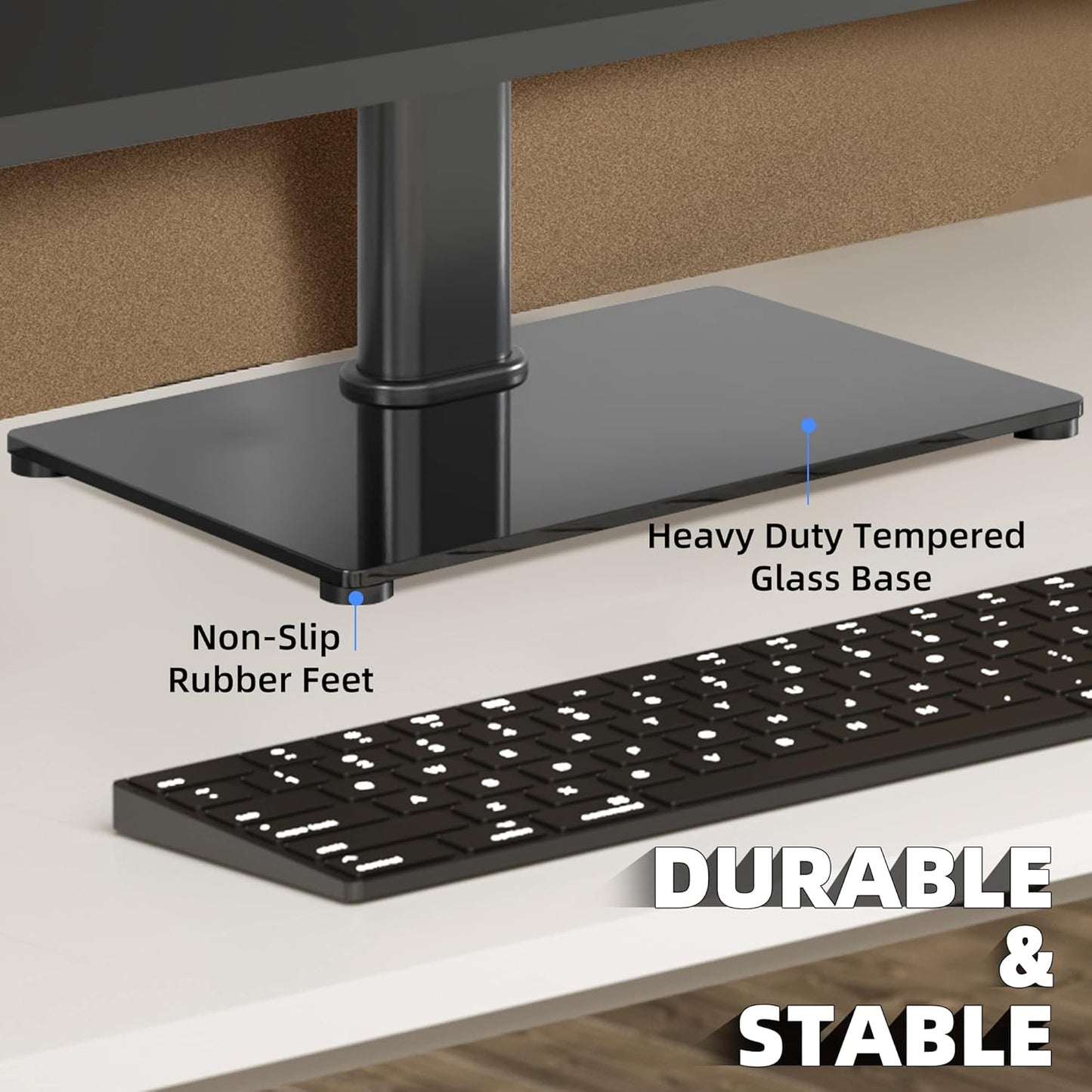 Universal TV Stand Base, Table Top TV Stand for 17-43 Inch LCD/LED TVs, Height Adjustable Monitor Mount Stand with Tempered Glass Base Holds up to 88lbs VESA 200x200mm, TS103