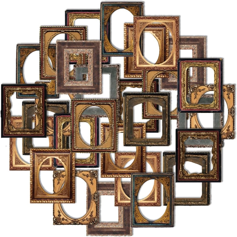 30Pcs Vintage Scrapbook Paper Photo Frame for Scrapbooking Junk Journal Collage Diary Embellishment DIY Photo Album DIY Craft Decoration, 10 Patterns (YSDC3)