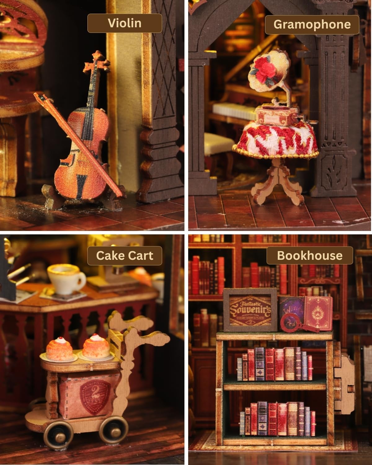 Jorivel Letter Coffee DIY Miniature House Kit with LED Light - Assembled Dollhouse Kit for Shelf Decor - Wood 3D Puzzles Tiny House Book Nook - Creative Gift for Adults at Christmas Halloween Birthday