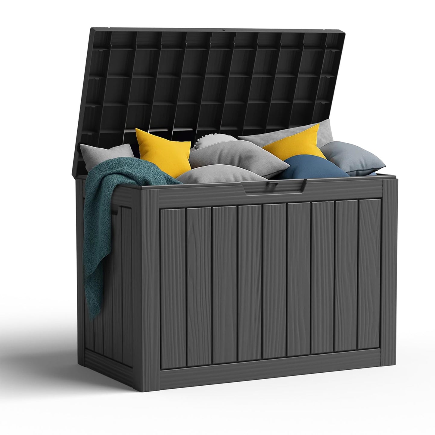 PatioZen 45 Gallon Resin Deck Box, Lockable Patio Outdoor Storage Box for Furniture, Garden Tools and Tools Storage, Waterproof Outside Storage Boxes - Black