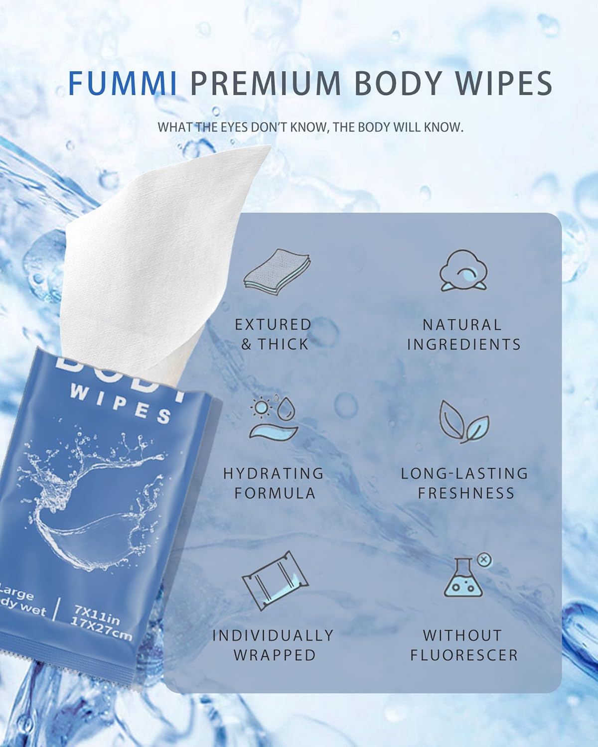 FUMMI 300 Pack Body Wipes – Large Individually Packaged Bath Wipes for Adults, Travel, Gym, Camping, Elderly, Bedridden – No Rinse Bath Wipes, Moisturizing & Refreshing Clean