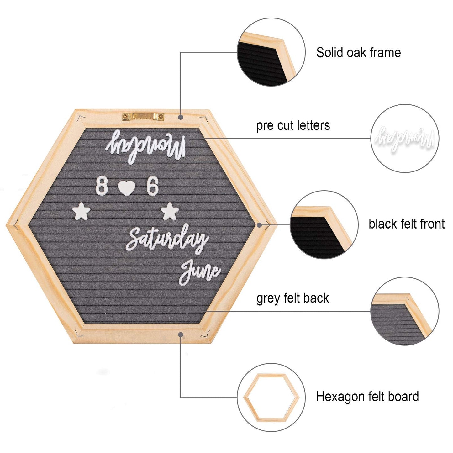 Whaline Double Sided Felt Letter Board Kit with 510 Letters Wooden Stand Bag Hexagon Felt Letter Boards for Home Baby Nursery School Classroom Teaching Tool Office