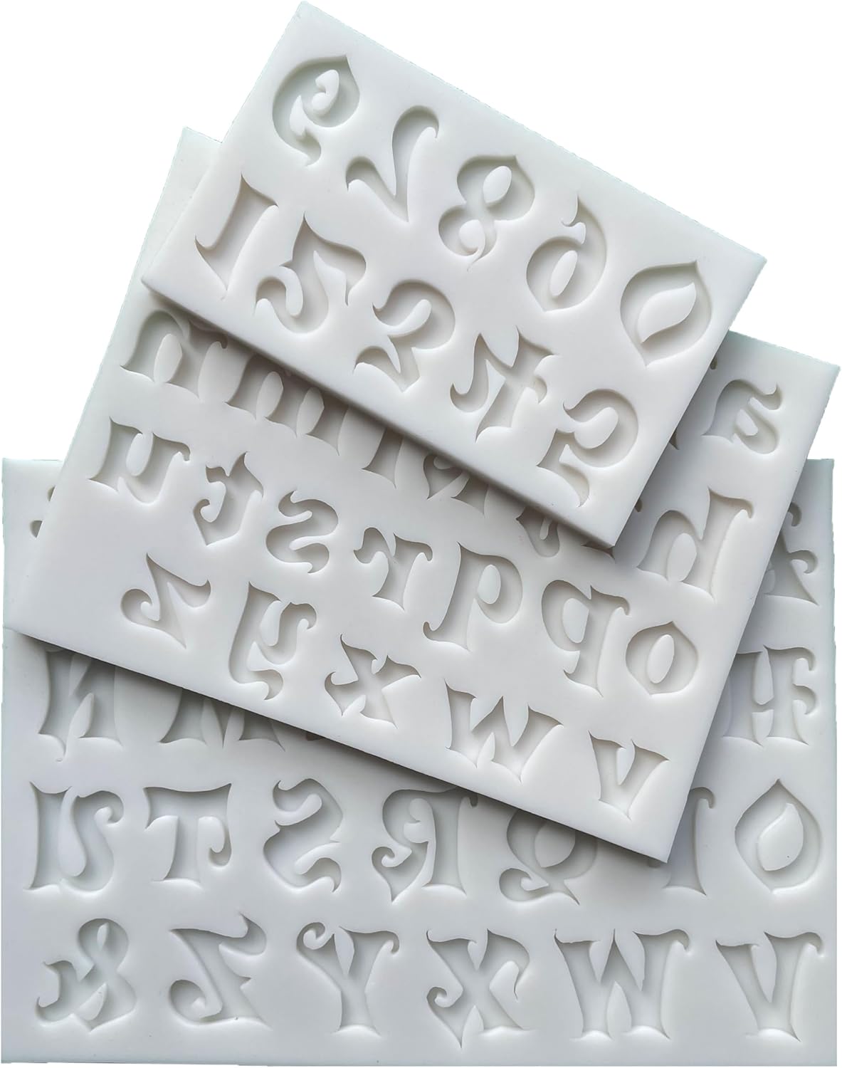 3-Piece Halloween Silicone Mold Set: Carousel Curly Letters & Numbers for Various Crafts - Perfect for Fondant Cakes, Chocolate, Resin, Gumpaste & DIY Creations