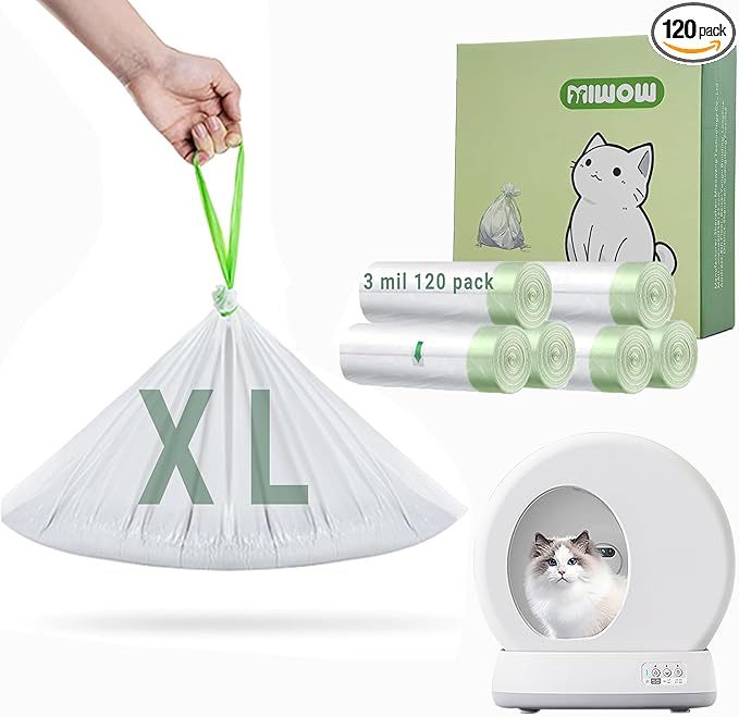 120 Count Miwow Cat Litter Box Liners for MeoWant MW-SC01、MW-SC02, Litter Box Liner Replacement Waste Bags, Thickened Leak-Proof & Odor-Proof Design, Compatible for More Automatic Litter Box