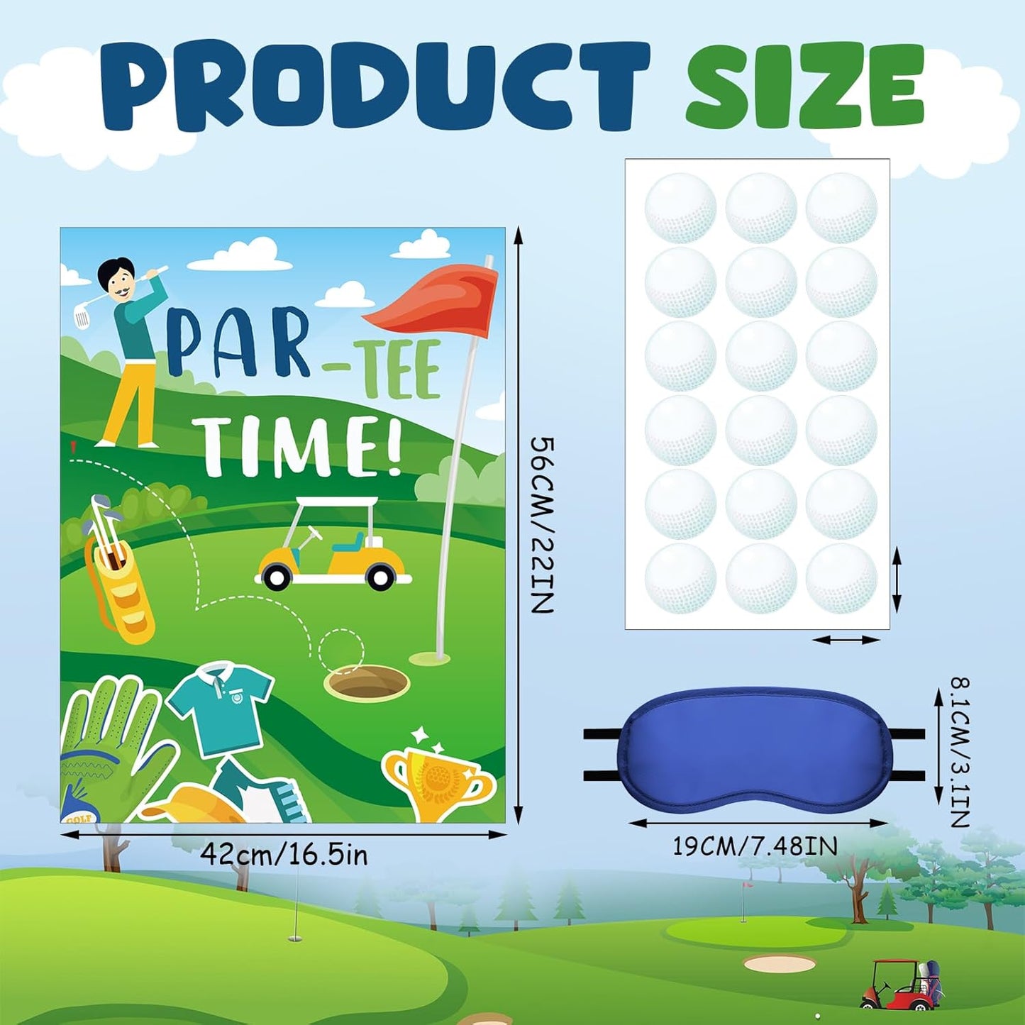 Cholemy 38 Pcs Golf Party favor Games Par Tee Time Pin the Golf Ball on the Hole Game Poster Stickers with Blindfolds for Boy Girl Women Birthday Party Supplies Decoration