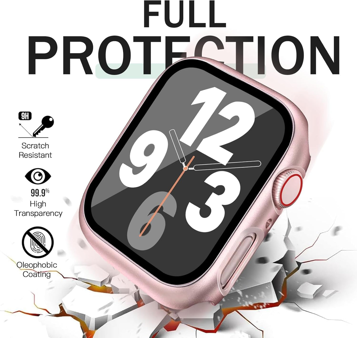 JR.DM 45mm 2 Pack Hard PC Case with HD Tempered Glass Screen Protector for Apple Watch Series 9/8/7, Slim Guard Bumper Full Coverage Protective Anti-Scratch Face Cover for iWatch, Pink/Clear