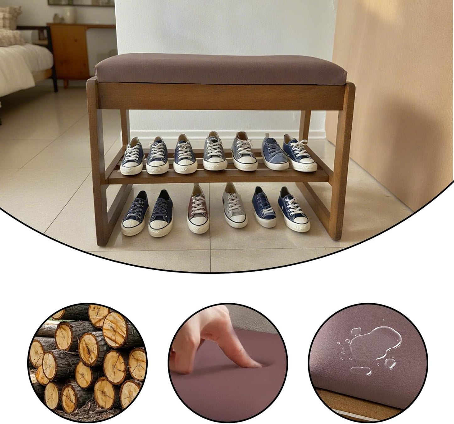 2-Tier Wood Shoe Bench with Flip-Top Storage Cabinet, 23.6", Entryway Bench with Shoe Storage, Front Door Shoe Rack（Walnut）