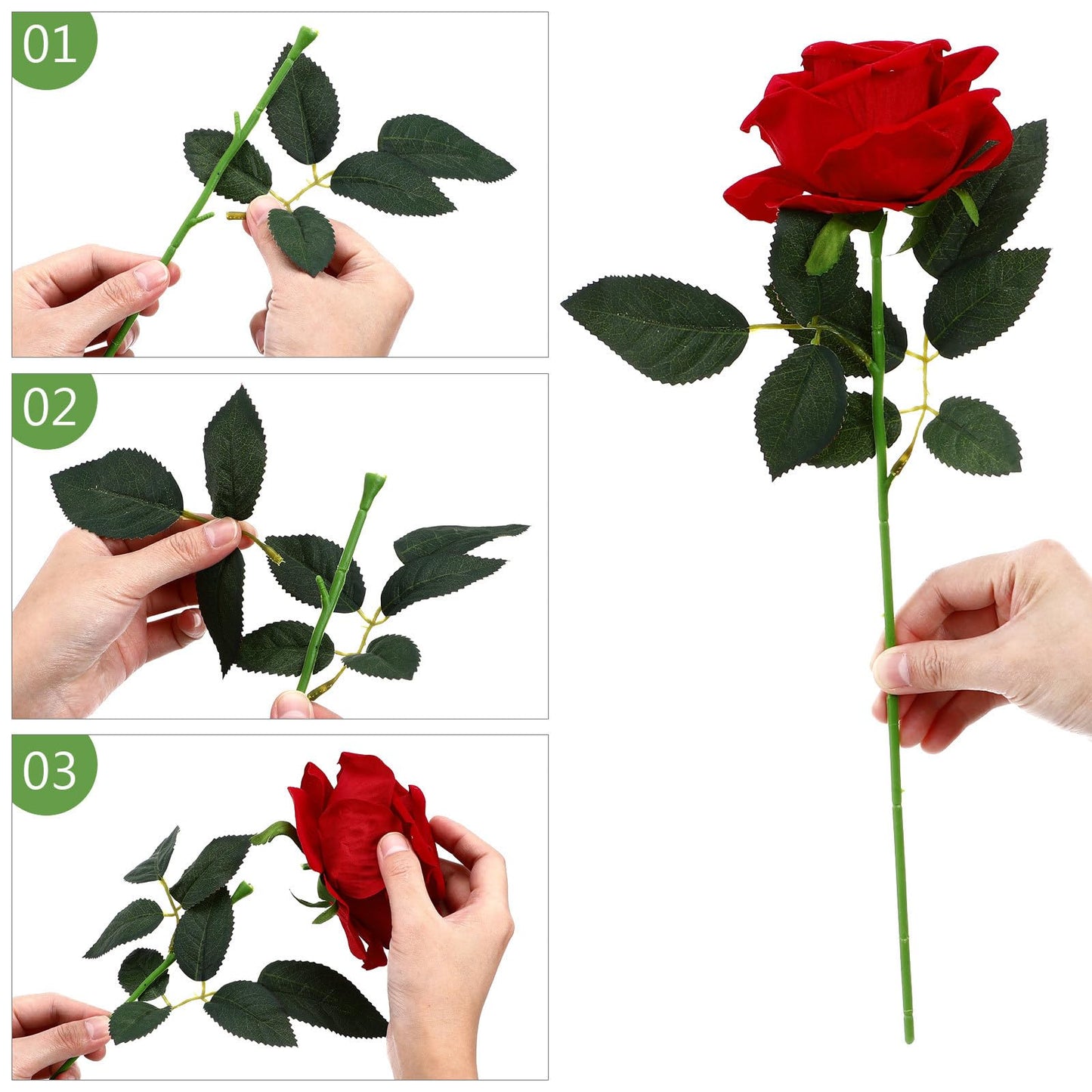 LIOOBO 100Pcs Floral Wire Stem Artificial Rose Flower Stems Plastic Fake Flower Decor for DIY Craft Bouquets Wreaths Wedding Arrangement Room Home Restaurant Party Valentine's Day Decoration 13-Inch